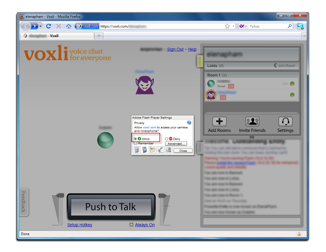 Fig 6: Voxli - Settings Adobe Flash Player 